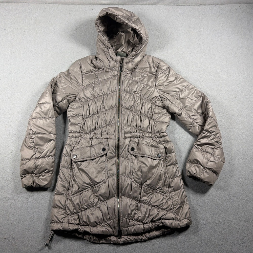 Athleta Puffer Jacket Women Small Hooded Quilted Parka Taupe Brown Core Gorpcore - Picture 1 of 10